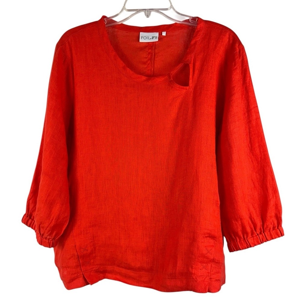 FOIL Women's Tunic Top Sz 10 Red Orange Oversized Sz 10 Lagenlook Boho Artsy